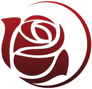 Stylized maroon rose with swirling petals enclosed in a circular outline, representing The Rose of Education Organization. The design is elegant and modern, conveying inspiration and commitment to learning. No text is present in the image. The tone is uplifting and professional.